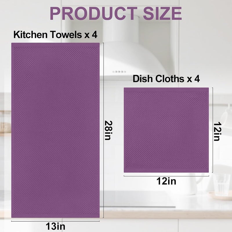 Homaxy 100% Cotton Kitchen Towels and Dishcloths Set, 12 x 12 Inches and 13 x 28 Inches, Set of 8 Bulk Kitchen Towels Set, Ultra Soft Absorbent Dish Cloths for Washing Dishes, Purple - Image 4