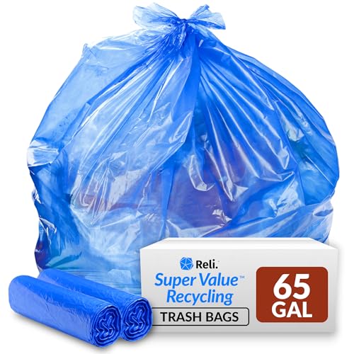 Reli. Reli SuperValue 65 Gallon Recycling Bags 50 Count Blue Trash Bags Made in the USA - Image 2