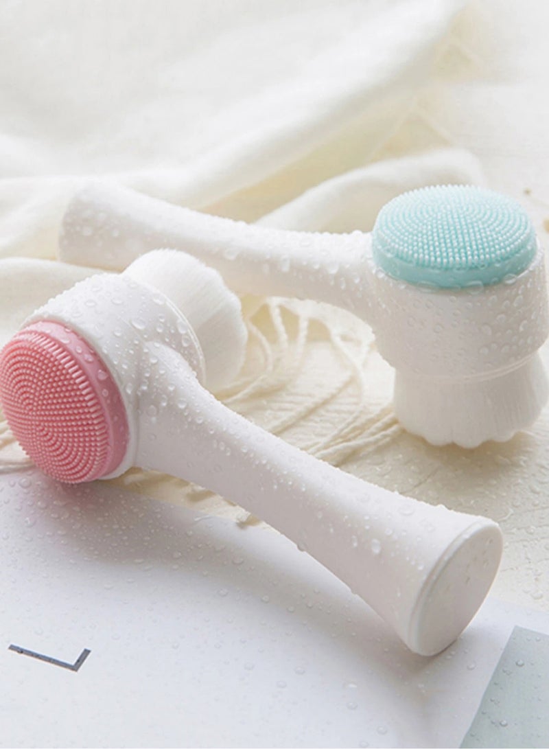 Shein 2 in 1 Face Cleansing Brush – Soft Silicone Exfoliating & Massage Brush for Deep Facial Cleaning & Makeup Removal – Multi Colors - Image 1