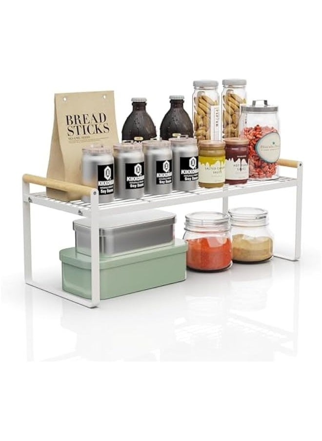 TRASSLE Counter Shelf Organizer, Metal Cupboard Stand Spice Rack, 20 * 21 * 50cm Cabinet Pantry Shelf, Organization and Storage for Kitchen, Bathroom, Pantry (White)  - Image 1