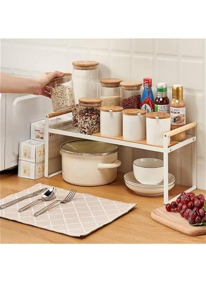 TRASSLE Counter Shelf Organizer, Metal Cupboard Stand Spice Rack, 20 * 21 * 50cm Cabinet Pantry Shelf, Organization and Storage for Kitchen, Bathroom, Pantry (White)  - Image 2