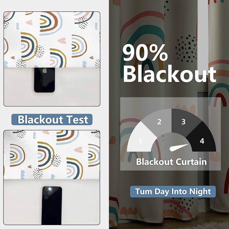 chiinvent Blackout Rainbow Curtains for Kids Cute Rainbow Room Darkening Window Curtains Decorative Cartoon Black Out Curtain for Girls Bedroom Nursery, C2, 52" x 84", 2 Panels (90% Blackout) - Image 2