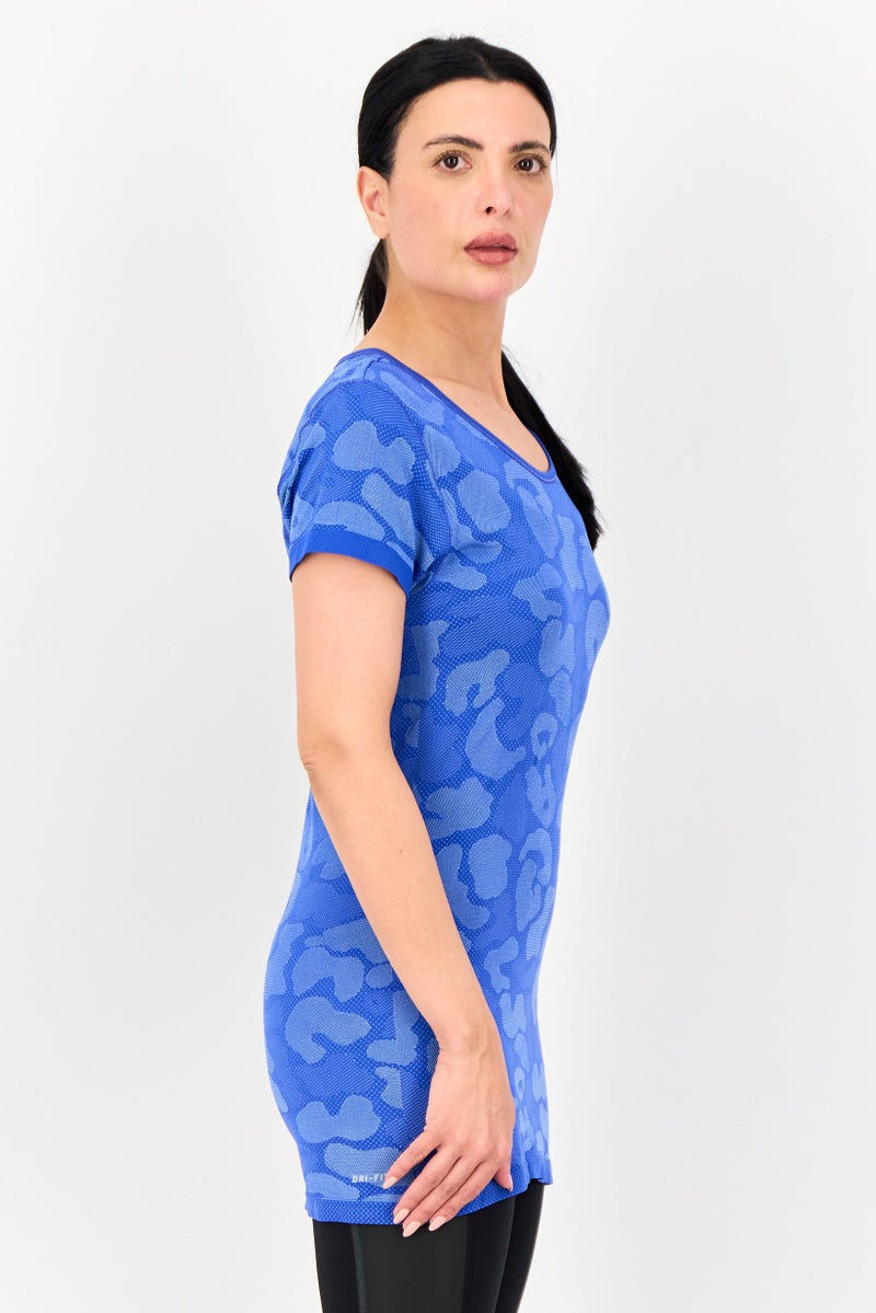 Nike Women Dri Fit Short Sleeve Running Top, Blue - Image 2