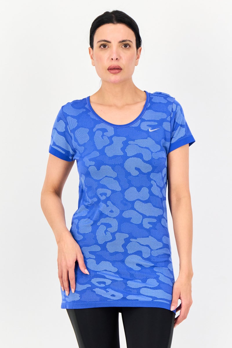 Nike Women Dri Fit Short Sleeve Running Top, Blue - Image 1