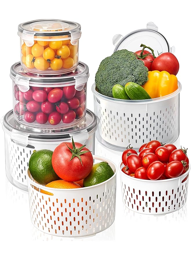 كاست ويف حاويات تخزين الفاكهة للثلاجة مع مصافي قابلة للإزالة، مع مصافي قابلة للإزالة، صناديق تنظيم الثلاجة مانعة للتسرب، حاويات منتجات خالية من مادة BPA تحافظ على نضارة الفاكهة والخضراوات والتوت واللحوم (4 قطع) - Image 1