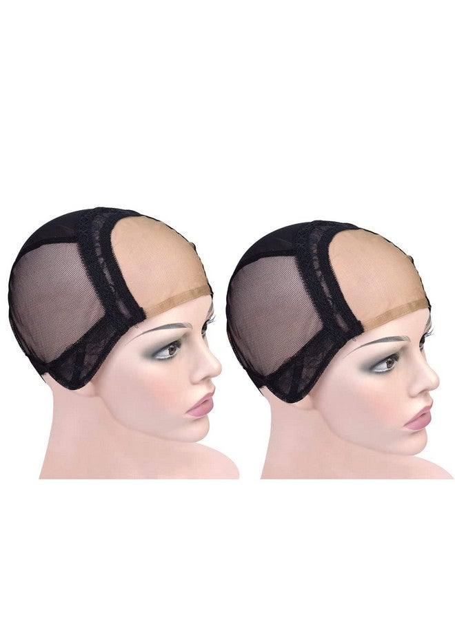 YTBYT 2 Pieces Black 4X4 Inch U Part Swiss Lace Wig Cap With Adjustable Straps On The Back Glueless Hairnets Lace Wig Cap For Making Wig (Black M) - Image 1