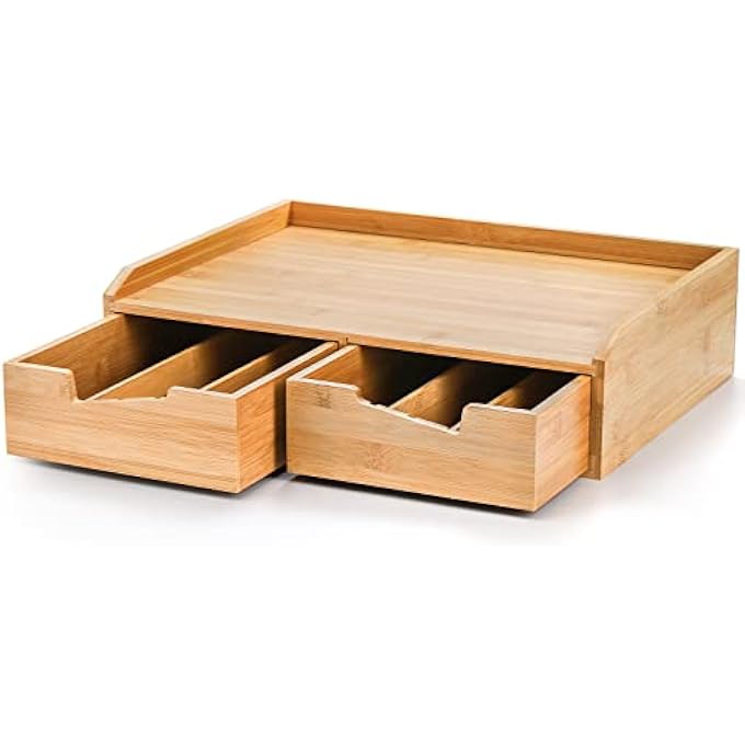 ريحني منظم درج من الخيزران لصندوق القهوة، منظم كوب K للمنضدة، منظم تخزين أكياس الشاي مع درج وصندوق تخزين جانبي لمطبخ مقهى المقهى - Image 5