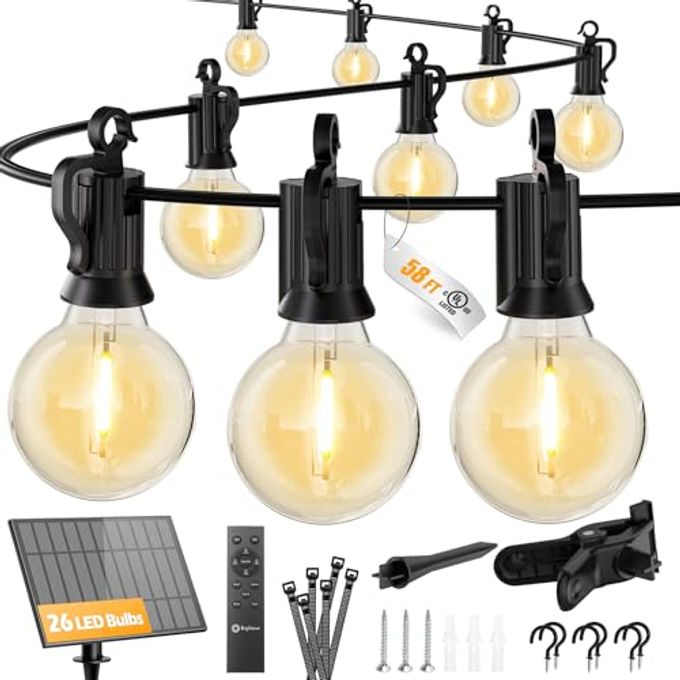 Brightown 58FT 26LED Solar String Lights Outdoor with Remote & USB Port, Shatterproof Bulbs, Dimmable & Timable, 3 Modes, Patio Lights Solar Powered with Mount Clips for Camping Backyard Garden Decor - Image 4