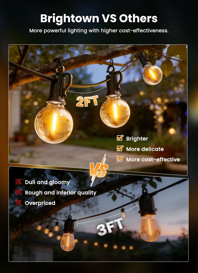 Brightown 58FT 26LED Solar String Lights Outdoor with Remote & USB Port, Shatterproof Bulbs, Dimmable & Timable, 3 Modes, Patio Lights Solar Powered with Mount Clips for Camping Backyard Garden Decor - Image 2