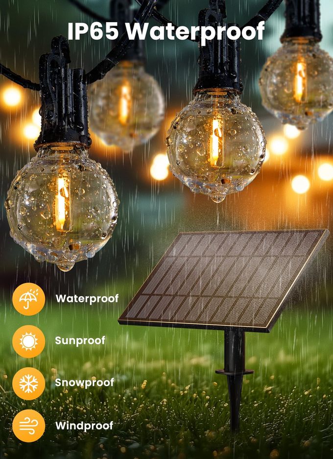 Brightown 58FT 26LED Solar String Lights Outdoor with Remote & USB Port, Shatterproof Bulbs, Dimmable & Timable, 3 Modes, Patio Lights Solar Powered with Mount Clips for Camping Backyard Garden Decor - Image 3