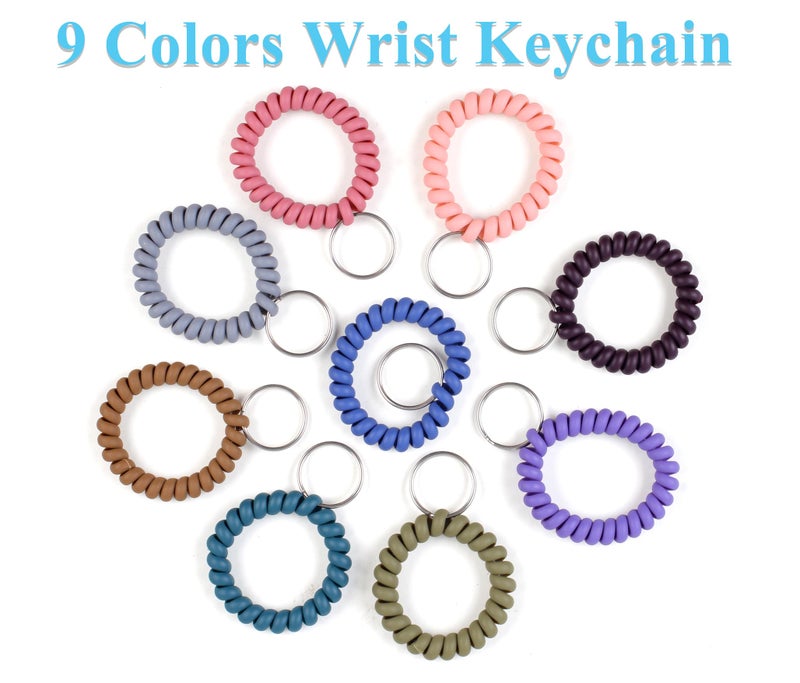 Oligei 11 Colors Wrist Keychain, Key Chain Wristlet Retractable Spiral Coil, Key Wristlet Wrist Strap Coil Key Chain, Spiral Key Ring Bracelet for Sauna, Outdoor, Sports - Image 2