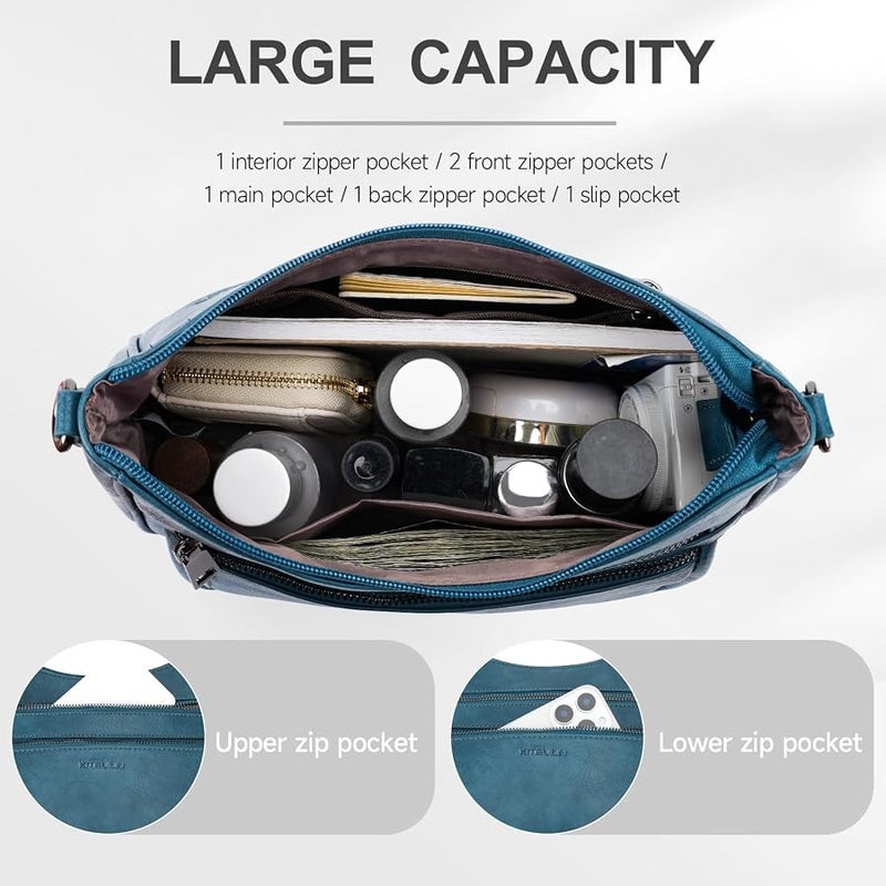 KITEVIUN Crossbody Bags for Women Leather Purse Trendy Multi Pocket Shoulder Handbags with Adjustable Guitar Strap - Image 3