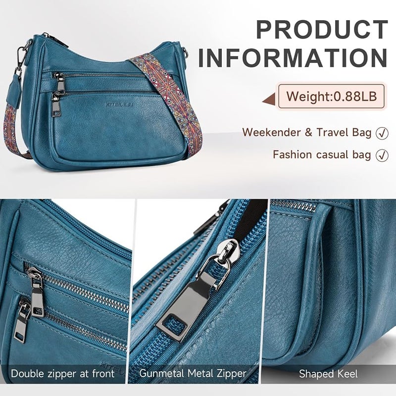 KITEVIUN Crossbody Bags for Women Leather Purse Trendy Multi Pocket Shoulder Handbags with Adjustable Guitar Strap - Image 4