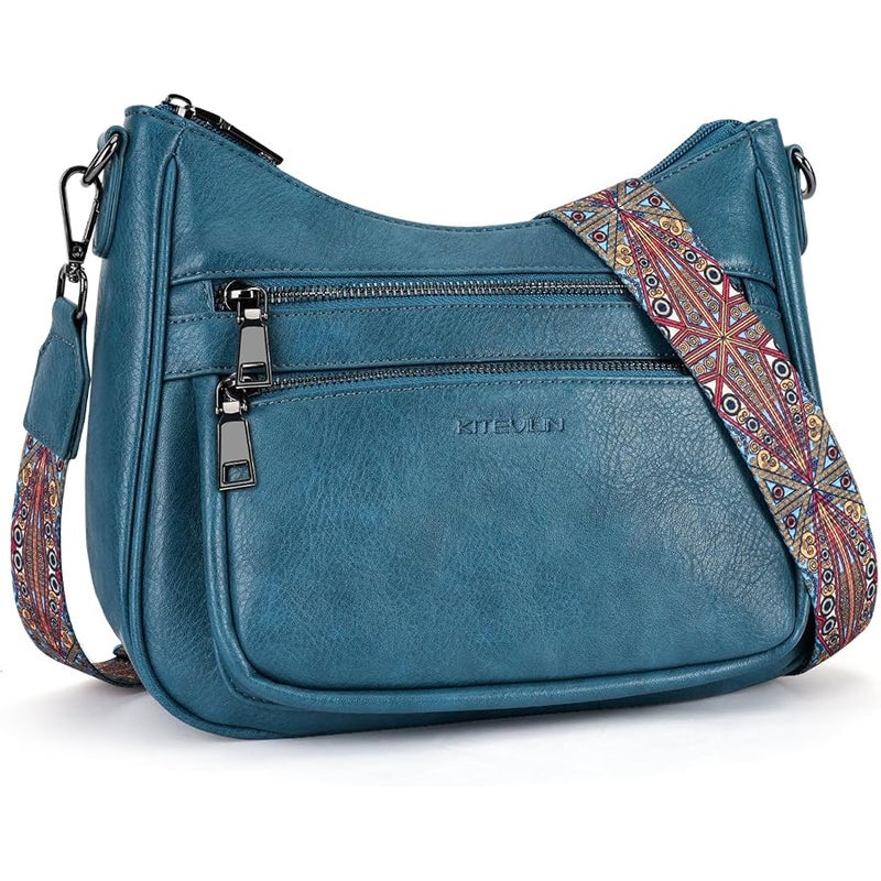 KITEVIUN Crossbody Bags for Women Leather Purse Trendy Multi Pocket Shoulder Handbags with Adjustable Guitar Strap - Image 1