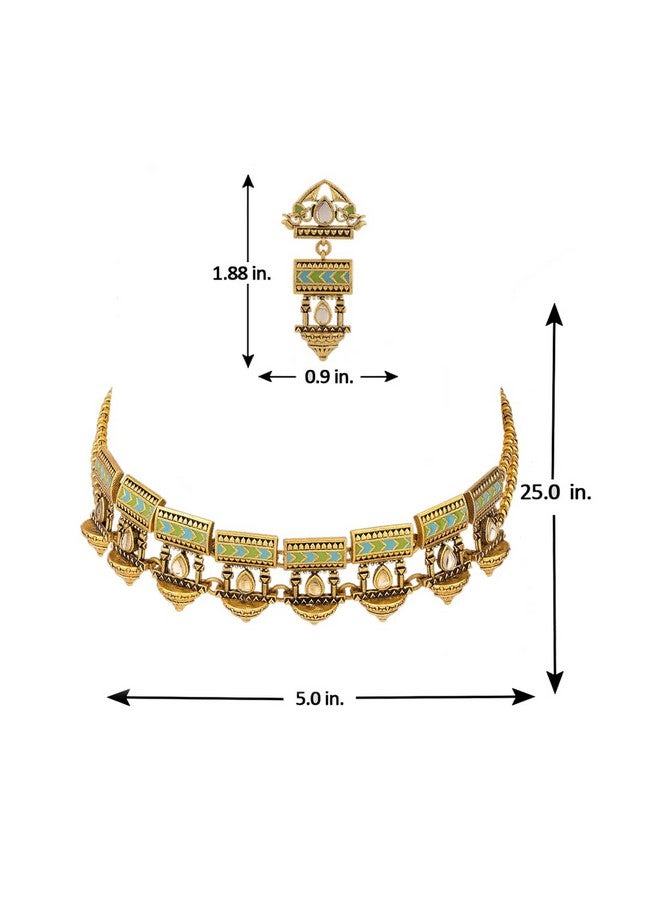 VOYLLA Gwalior Gold Toned Jharokha Motifs Necklace Set - Image 4