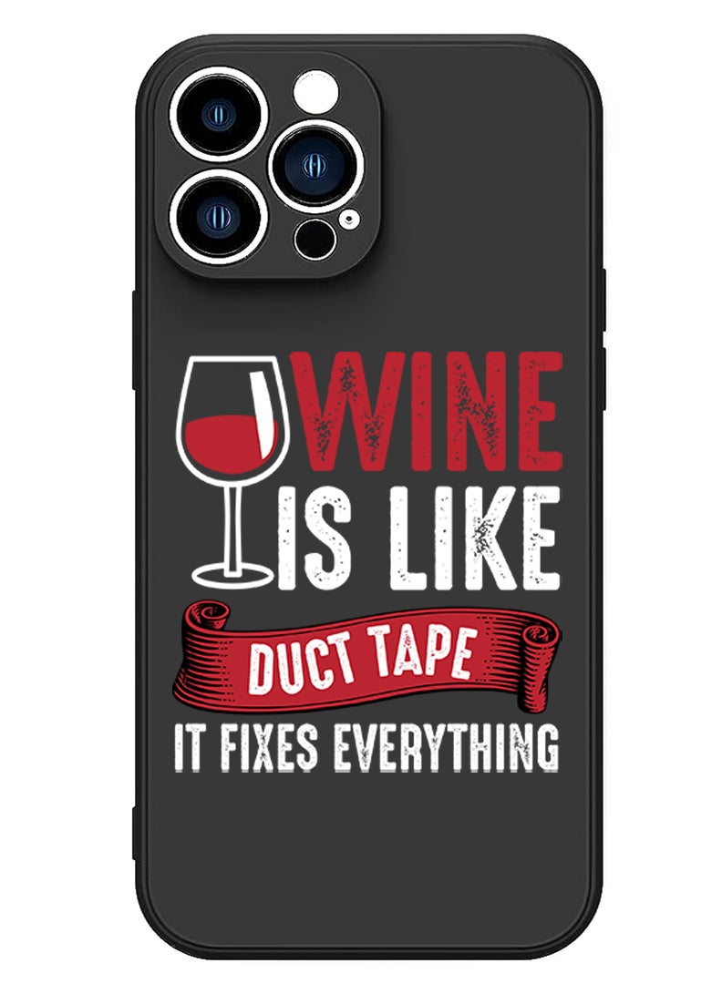 Theodor Protective Slim Fit Case Liquid Silicone Cover with Full Body Protection Anti-Scratch Shockproof Case For iPhone 15 Pro Black - Wine is like duct tape - Image 1