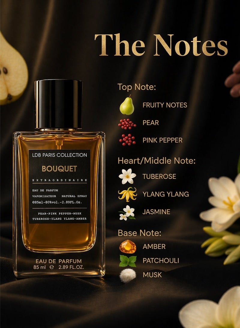 Linea De Bella LDB Bouquet Eau De Parfum 85ML – Tuberose, Ylang Ylang & Jasmine Floral Fragrance | Pear, Pink Pepper, Amber, Patchouli & Musk Long Lasting Perfume - Image 2