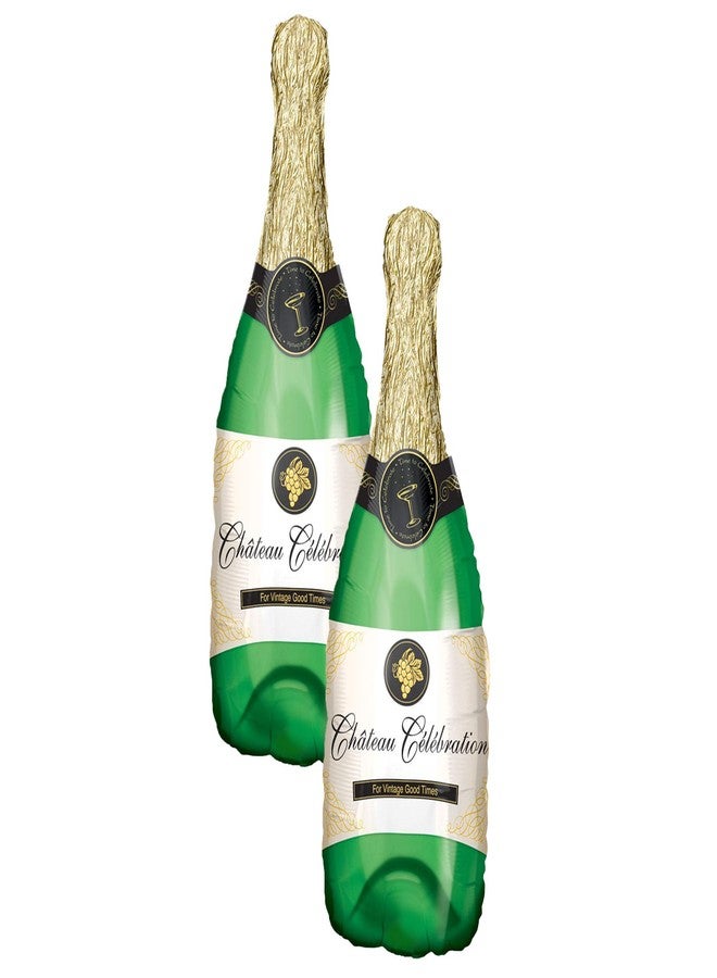 Artisan Owl Set of 2 Green Champagne Bottle Jumbo 36" Foil Celebration Party Balloons by Anagram - Image 1