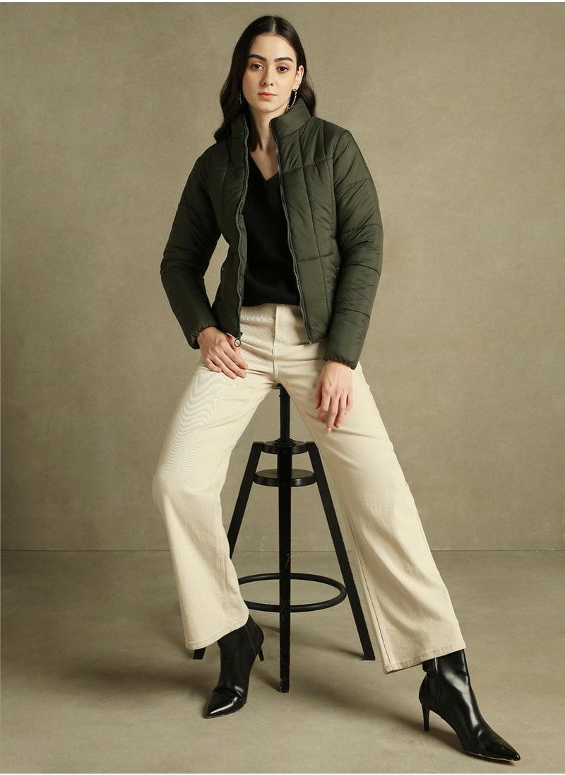 Dennis Lingo Women's Olive 100% Polyester Solid Regular Fit Jacket  - Image 5