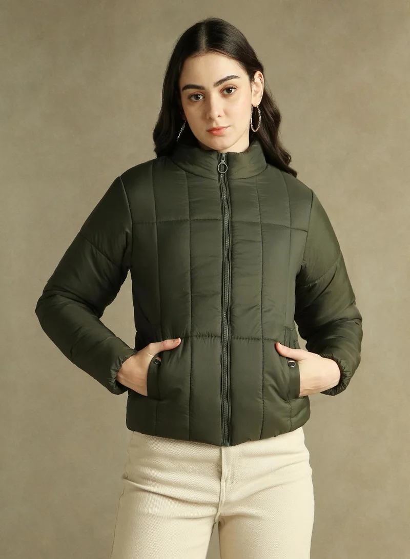 Dennis Lingo Women's Olive 100% Polyester Solid Regular Fit Jacket