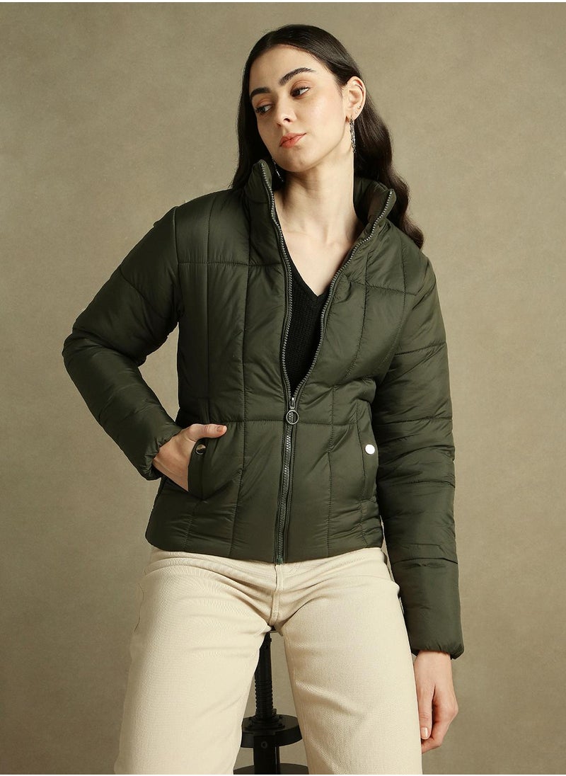 Dennis Lingo Women's Olive 100% Polyester Solid Regular Fit Jacket  - Image 1