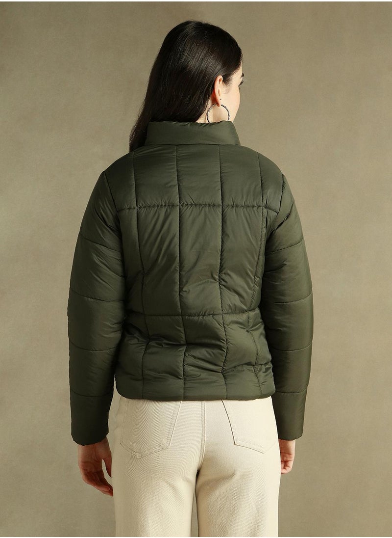 Dennis Lingo Women's Olive 100% Polyester Solid Regular Fit Jacket  - Image 3