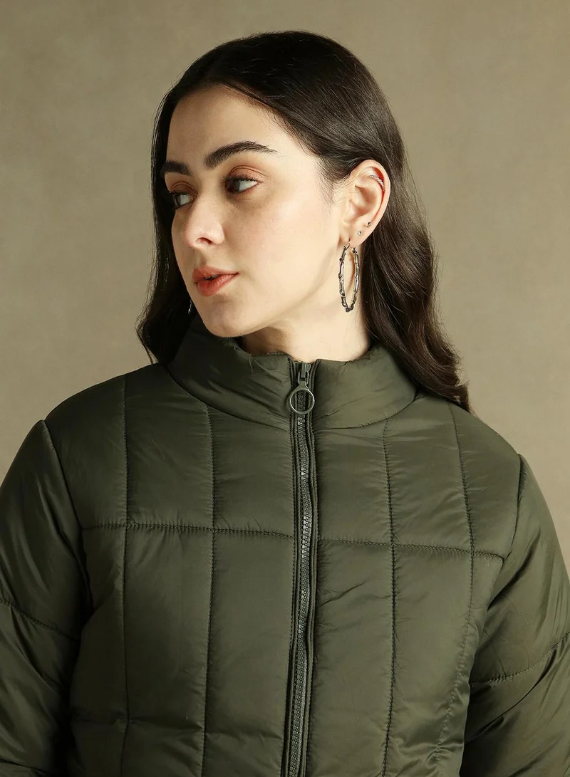 Dennis Lingo Women's Olive 100% Polyester Solid Regular Fit Jacket