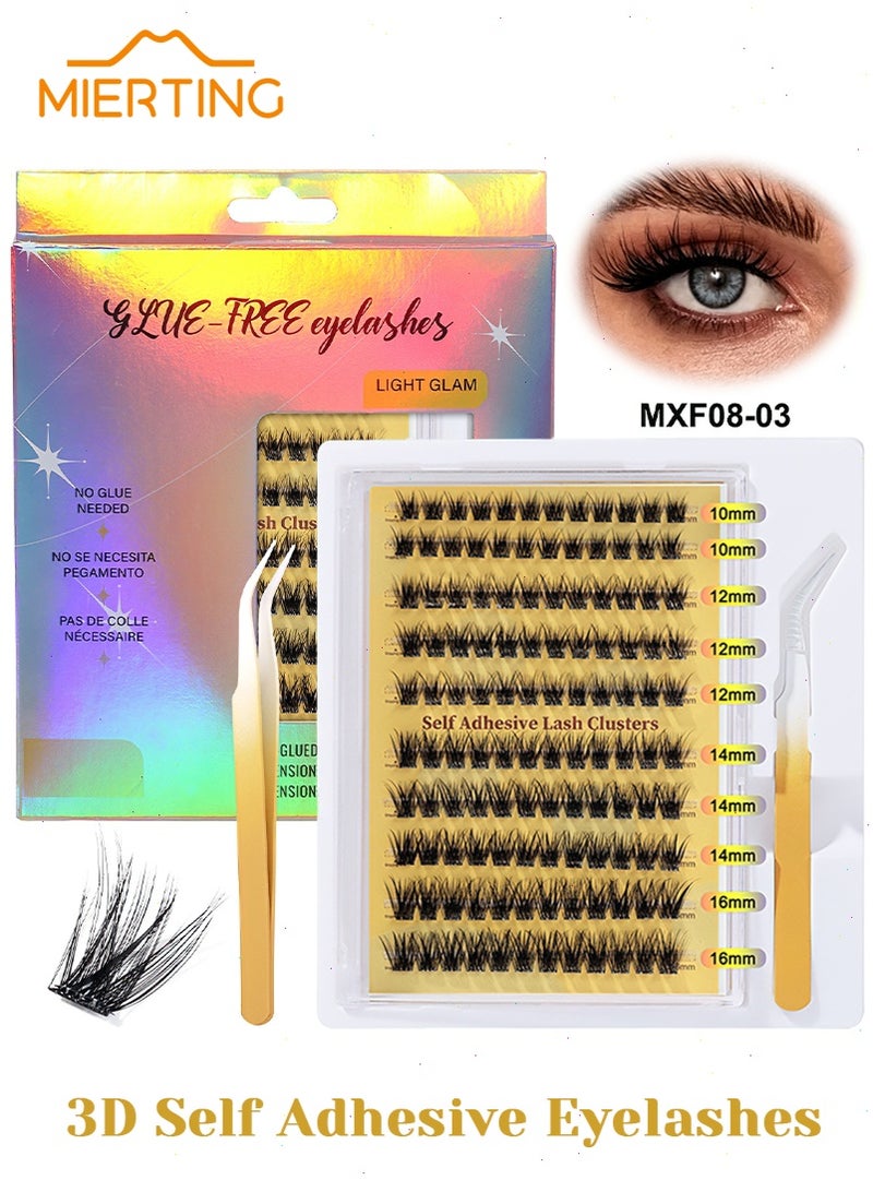 mierting Self Adhesive False Eyelashes 120Pcs Natural Style Pre-Glued False Eyelashes with Tweezers, Press-On Glueless Individual Lashes for Beginners, 8–16mm DIY Flase Eyelashes MXF08-03 - Image 1