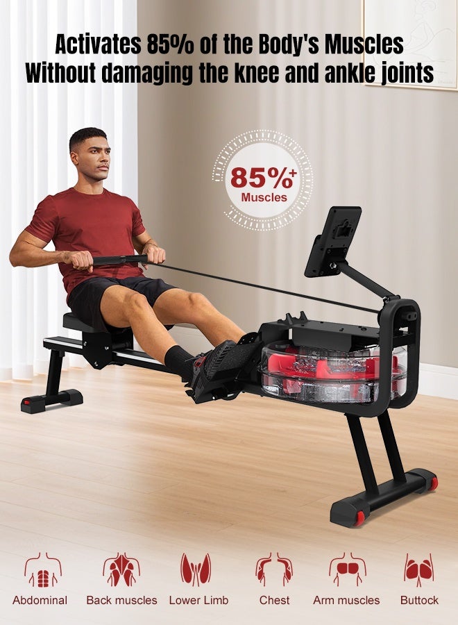 جوروتو جهاز التجديف المنزلي بمقاومة الماء، يدعم البلوتوث مع حامل للتابلت ووسادة مقعد مريحة، الحد الأقصى للتحميل 130 كيلوغرام/286 رطل، يدعم تطبيقات Kinomap و Fitshow وتطبيقات أخرى - Image 2