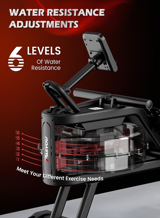 جوروتو جهاز التجديف المنزلي بمقاومة الماء، يدعم البلوتوث مع حامل للتابلت ووسادة مقعد مريحة، الحد الأقصى للتحميل 130 كيلوغرام/286 رطل، يدعم تطبيقات Kinomap و Fitshow وتطبيقات أخرى - Image 3