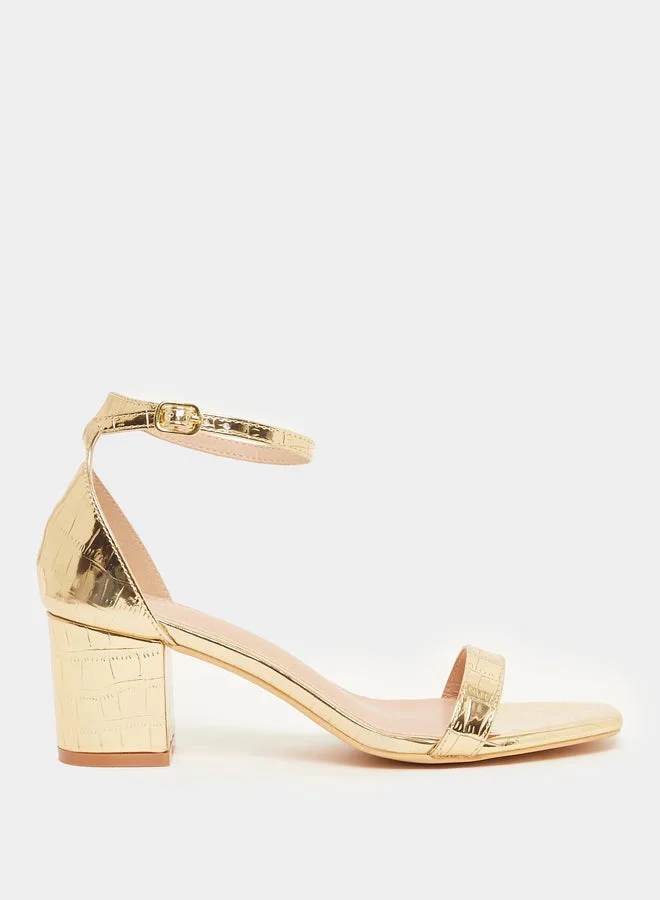 Styli Gold Plain Belted Ankle Strap Sandals