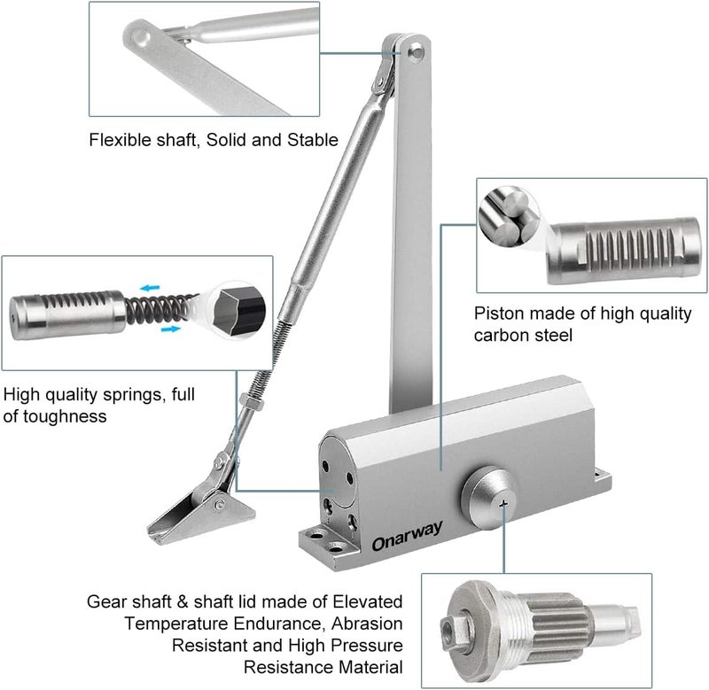 Onarway Automatic Door Closer for Home: Size 3 Spring Hydraulic Closure with Adjustable Speed for Residential and Light Commercial Doors (99-132lbs) | Soft Close & Easy Install - Image 5