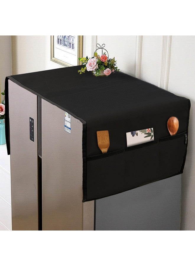 NABAAT غطاء ثلاجة نباة علوي لثلاجة ذات بابين ديكور مطبخ متين مضاد للغبار ومقاوم للماء تصميم حديث مع 6 جيوب جانبية لملحقات المطبخ - 170 x 65 سم (أسود) - Image 1