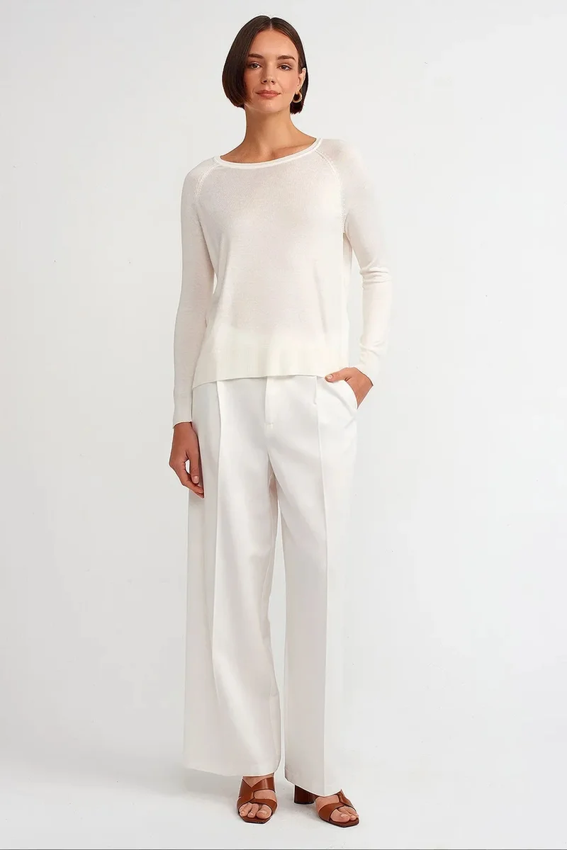 Dilvin Dusty White DILVIN Women’s Ribbed Crew Neck Sweater for Women | Best Price UAE