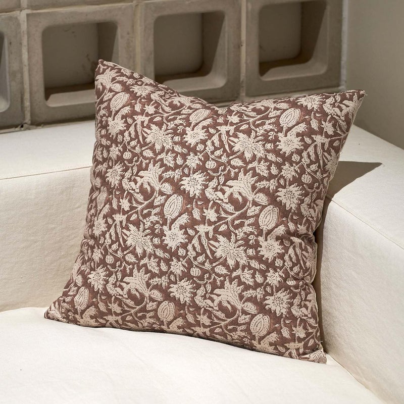 Amor Virisso Floral Throw Pillow Covers 24x24 Couch Pillows for Living Room Bed Block Print Decorative Accent Throw Pillow Covers Farmhouse Neutral Pillow Covers Sofa Pillows 1PC, Brown - Image 1