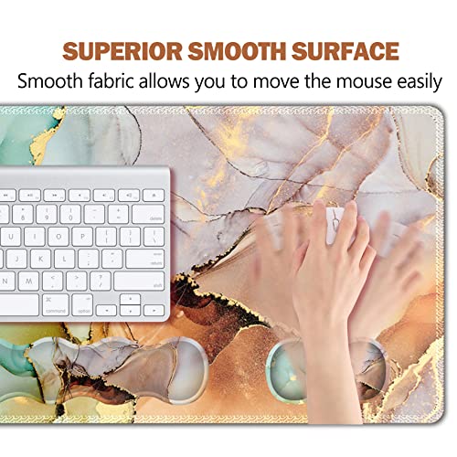 ARTSO Upgraded Extended Gaming Mouse Pad, Keyboard Wrist Rest Pad, Wrist Support Mousepad Set, Artso Large Rubber Base Stitched Edges Desk Pad (35 x15.5 in) for Office, Home,Abstract Art Marble - Image 2