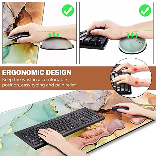 ARTSO Upgraded Extended Gaming Mouse Pad, Keyboard Wrist Rest Pad, Wrist Support Mousepad Set, Artso Large Rubber Base Stitched Edges Desk Pad (35 x15.5 in) for Office, Home,Abstract Art Marble - Image 3