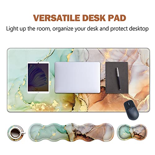 ARTSO Upgraded Extended Gaming Mouse Pad, Keyboard Wrist Rest Pad, Wrist Support Mousepad Set, Artso Large Rubber Base Stitched Edges Desk Pad (35 x15.5 in) for Office, Home,Abstract Art Marble - Image 4