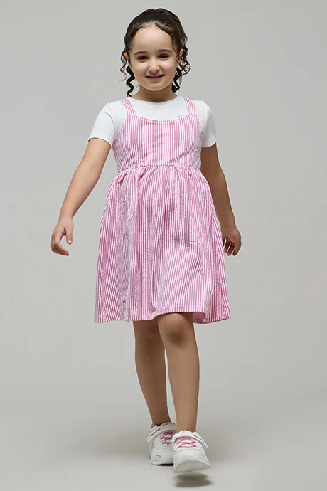 R&B Solid T-Shirt and Striped Pinafore Set