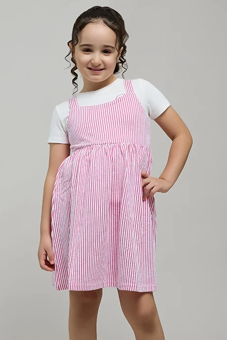 R&B Solid T-Shirt and Striped Pinafore Set