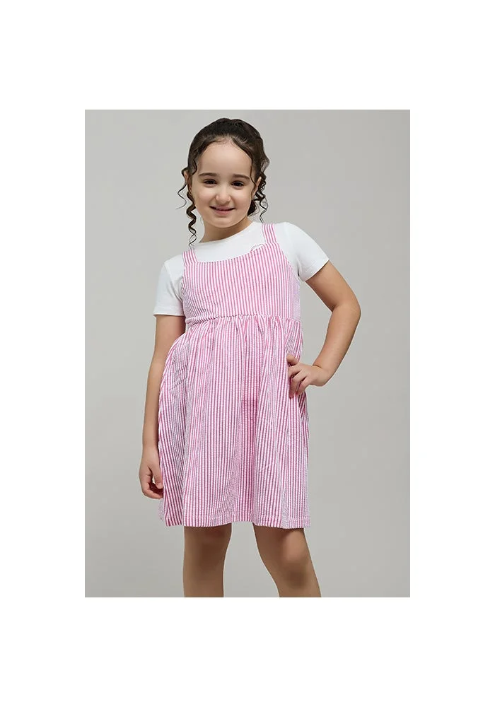 أر أند بي Solid T-Shirt and Striped Pinafore Set