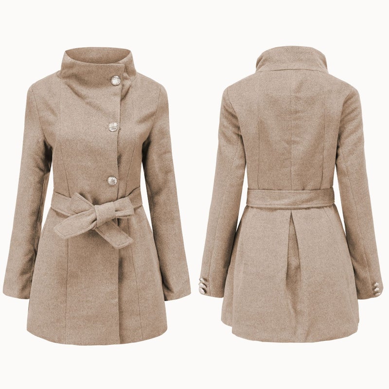 2021 Europe and the United States cross-border autumn and winter new womens coat long slim long sleeve womens wool coat womens wholesale Khaki 