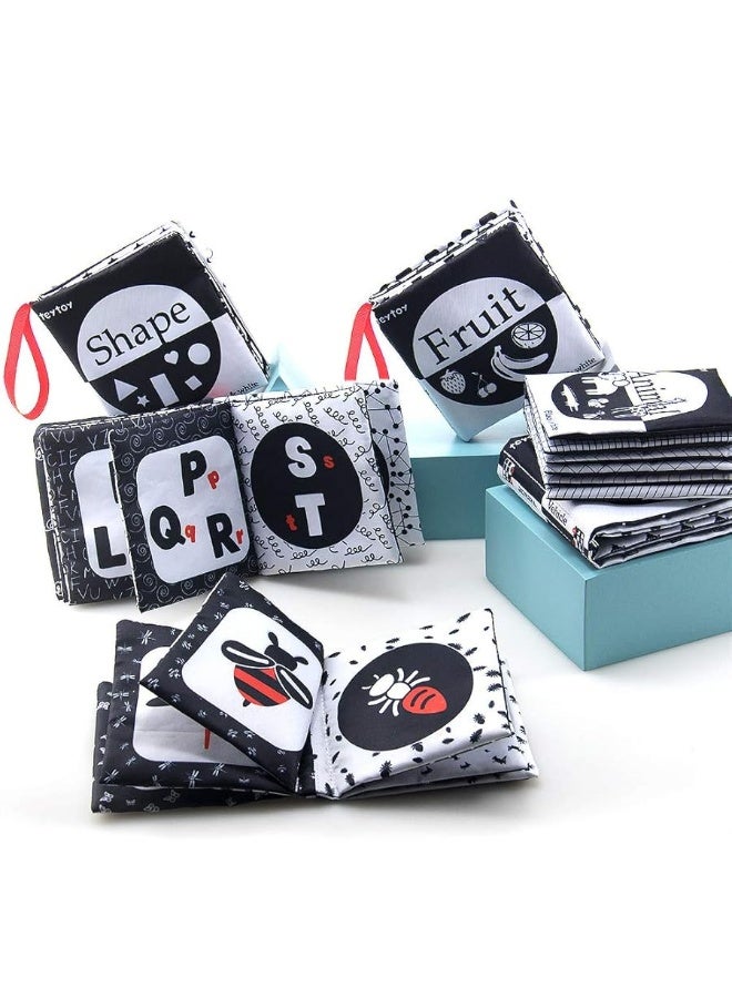 teytoy My First Soft Book,teytoy Nontoxic Fabric Baby Cloth Activity Crinkle Soft Black and White Book for Infants Boys and Girls Early Educational Toys Perfect for Baby Shower -Pack of 6 - Image 3