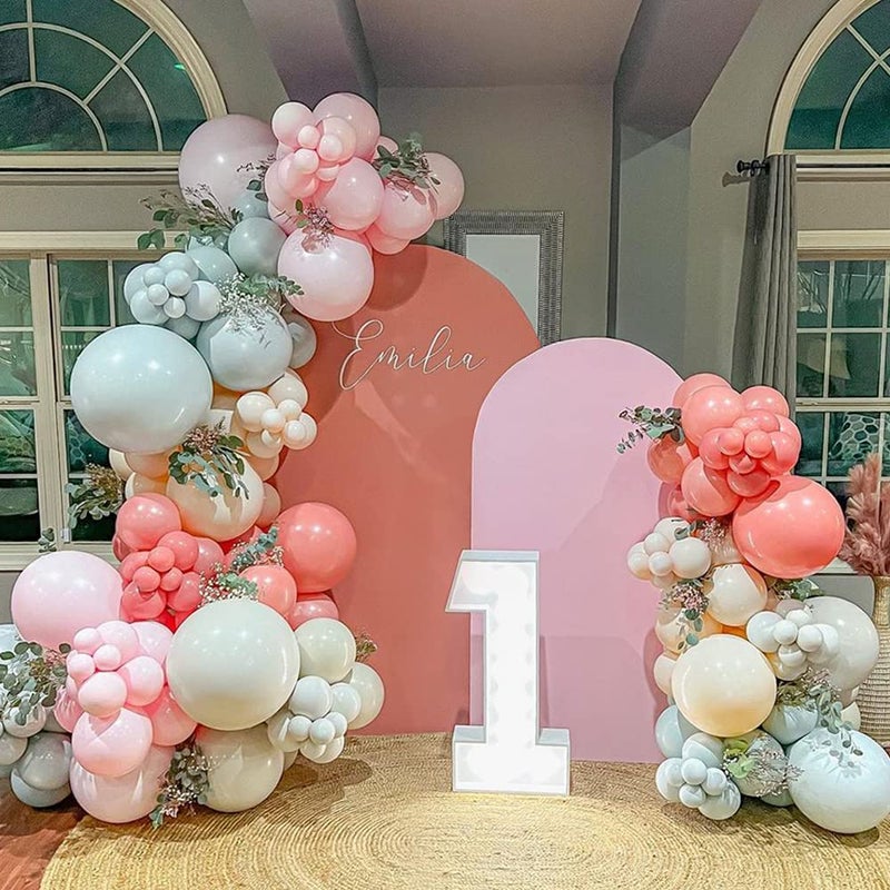140PCS Dusty Green Pink Balloon Garland Arch Kit Retro Pink Mist Green Blue Haze Ivory Cream White Pastel Boho Baby Bridal Shower Wedding Birthday Party Decorations