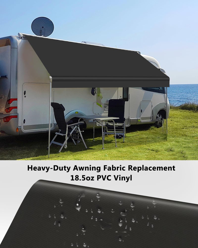 Xenjum RV Awning Fabric Replacement, 18.5oz Heavy-Duty Weatherproof Vinyl Camper Awning Replacement Universal Outdoor Canopy for RV, Motorhome, Trailer Awnings (Black, 15'(Fabric 14'2")) - Image 2