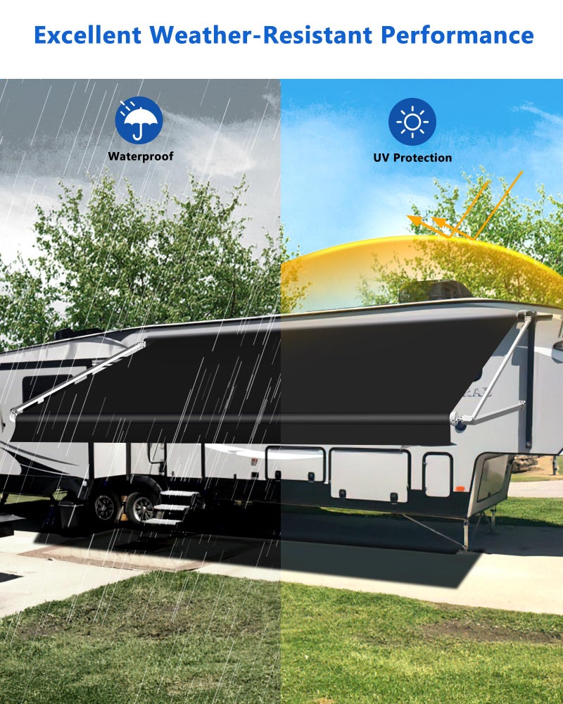 Xenjum RV Awning Fabric Replacement, 18.5oz Heavy-Duty Weatherproof Vinyl Camper Awning Replacement Universal Outdoor Canopy for RV, Motorhome, Trailer Awnings (Black, 15'(Fabric 14'2")) - Image 4
