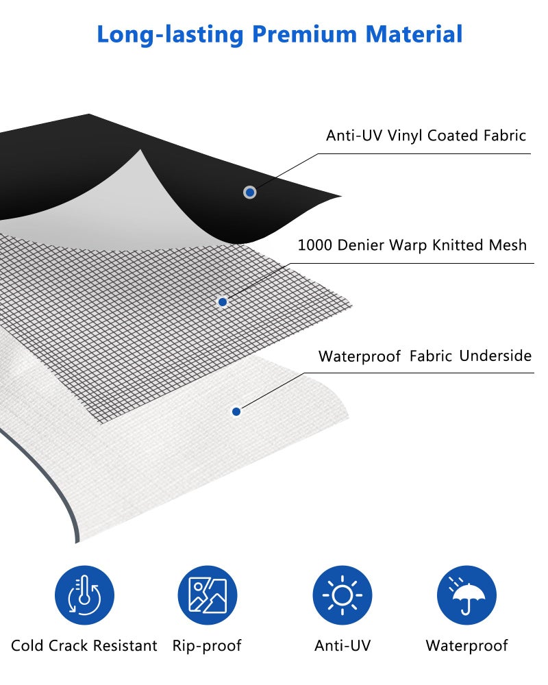 Xenjum RV Awning Fabric Replacement, 18.5oz Heavy-Duty Weatherproof Vinyl Camper Awning Replacement Universal Outdoor Canopy for RV, Motorhome, Trailer Awnings (Black, 15'(Fabric 14'2")) - Image 3