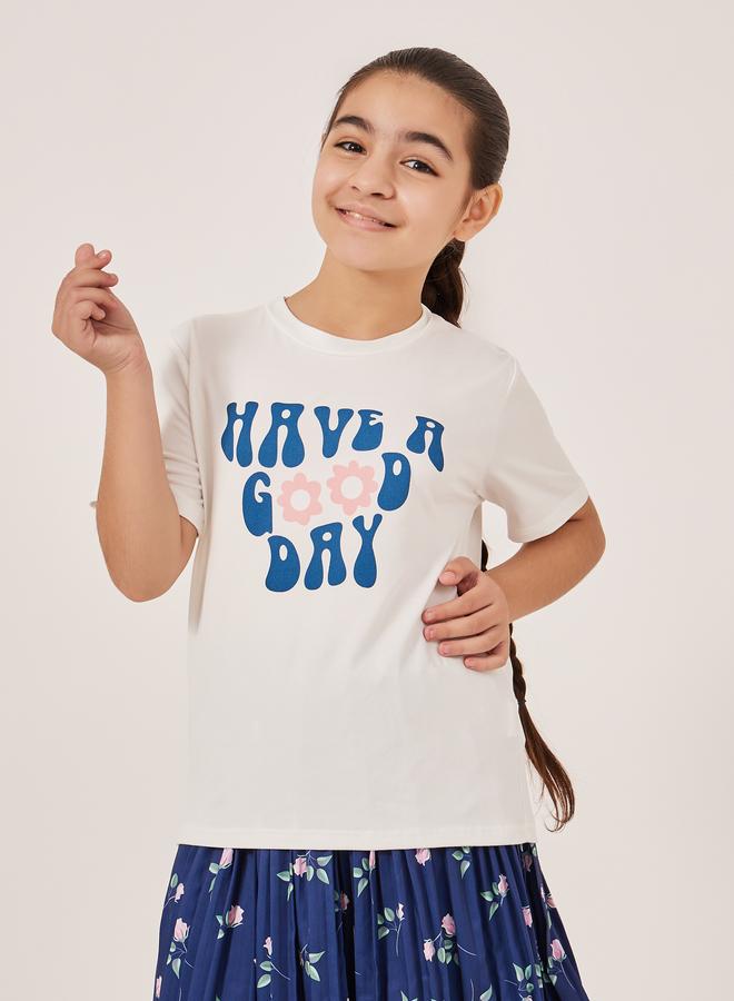 Styli Styli Slogan Print T-Shirt and All-Over Print Skirt  - Image 2