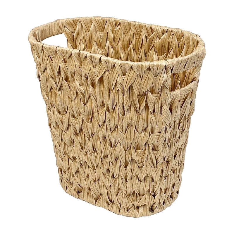 EITMOW Wicker Bathroom Trash Can, Waterproof Rattan-Style Waste Basket with Handles, Decorative Garbage Bin for Bedroom, Office, 12.6×7.5×12.2 Inch (1, Linen) - Image 1