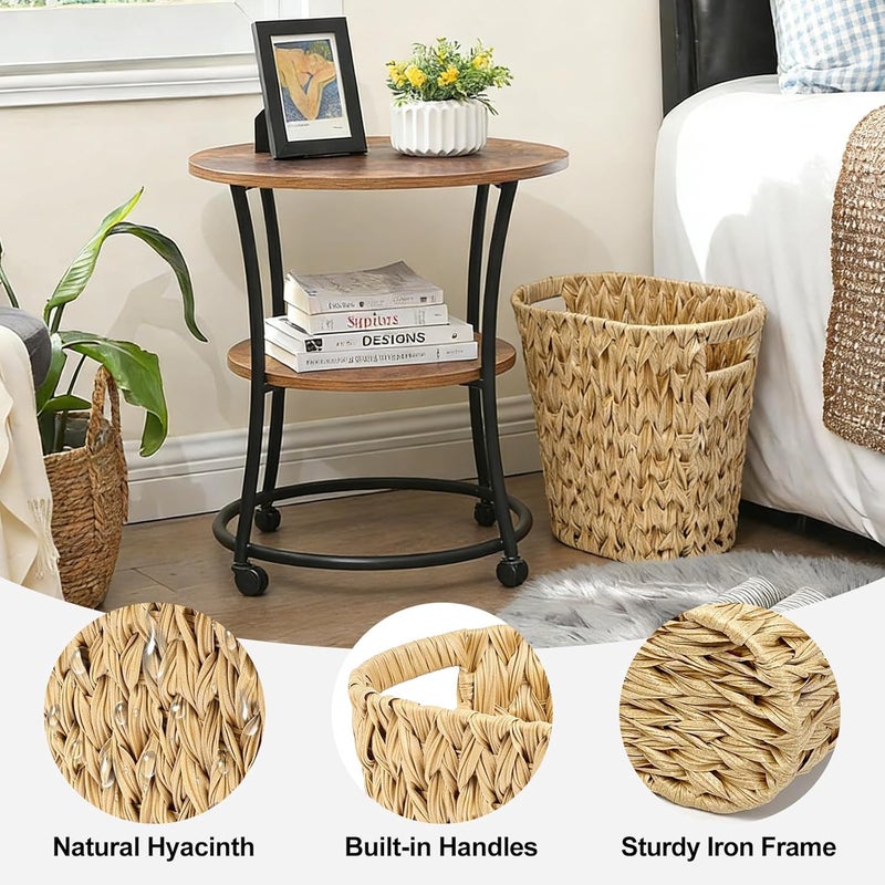 EITMOW Wicker Bathroom Trash Can, Waterproof Rattan-Style Waste Basket with Handles, Decorative Garbage Bin for Bedroom, Office, 12.6×7.5×12.2 Inch (1, Linen) - Image 3